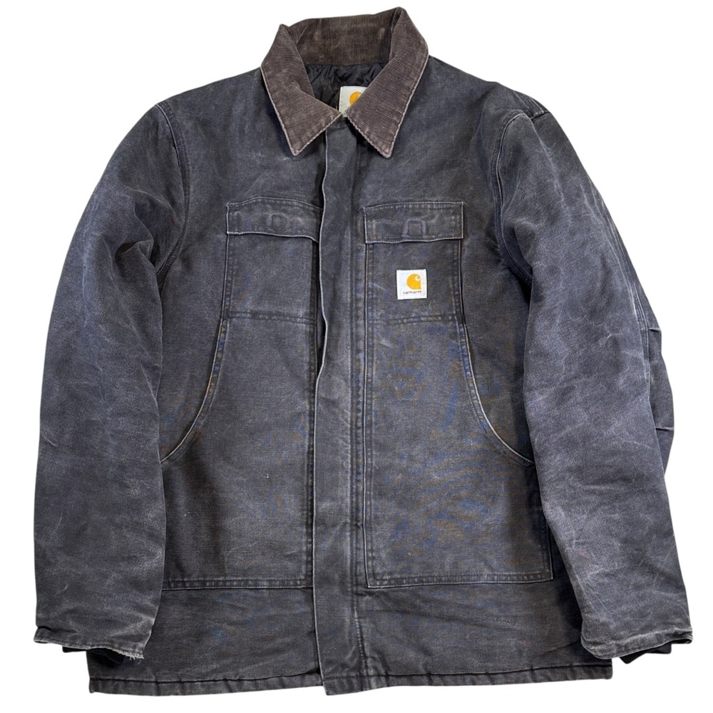 Vintage Carhartt Duck Chore Coat Jacket Faded Black Quilt Lined Mens XL Workwear